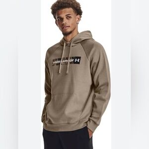 Under Armour Rival Fleece Camo Chest Stripe Oversized Hoodie Tan M Streetwear